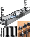 Under Desk Cable Management Tray With Clamp No Drill Installation 25.3 Inch Large Capacity Metal Cord Organizer, black, with accessories.