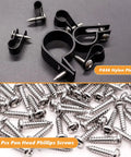 R Type Nylon Cable Clips Kit With Screws 222Pcs PA66 nylon clamps with Phillips screws for cable management