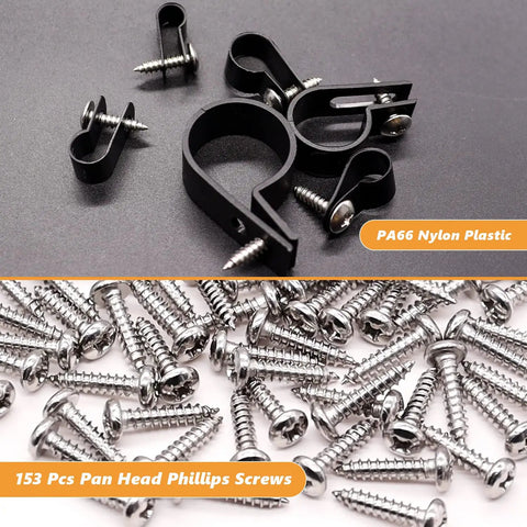 No Sweat 306 Piece Cable Clips And Wire Mount Assortment Kit Featuring R Type Clamps Heavy Duty Nylon Reusable Cord Holders with stainless screws
