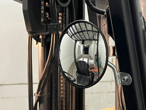Badass Universal Six Inch Round Forklift Mirror With Extension Arm Hardware Included For Seamless Rear Side View Setup And Quick Install For Any Heavy Duty Yard Or Warehouse Operation