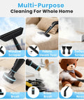 Powerful Portable Steam Cleaner With 15 Second Heat Up And 1250Ml Tank For Effortless Home Cleaning, showing versatile accessories for cleaning different surfaces.