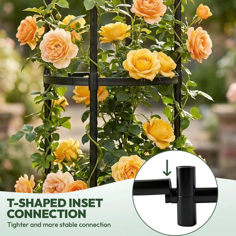 Two Pack Garden Obelisk Trellis For Climbing Plants 6 Foot Adjustable Height Built Tough Steel Core with yellow roses