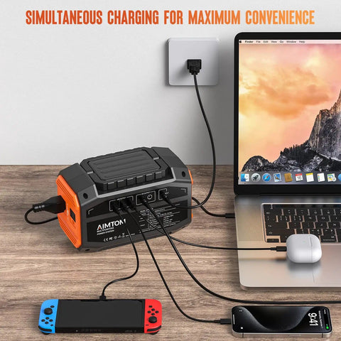 Portable Power Station 173Wh With 200W Peak 250W Surge USB C And USB A Ports charging laptop and devices