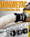 Rock Solid 4 Inch Magnetic Dust Collection Quick Connect Kit With Insane 4000Gs Neodymium Grip And Butter Smooth One Second Quick Release For Busy Woodworking Shops, showing 4" hose and connectors.