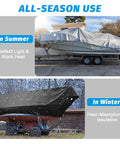 Heavy Duty 16 Mil Waterproof Tarp 10x10 Feet for Outdoor Use covering a boat in summer and winter conditions