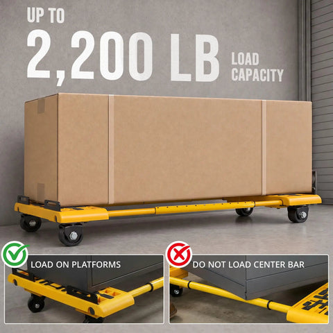 Heavy-Duty Moving Dolly For Appliances And Furniture, 2000 Lb Capacity, Adjustable 6 To 46 Inches, Built For Easy Material Handling And Reducing Lifting And Dragging On Heavy Loads on yellow wheels