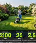 Woman using Cordless 13 Inch Lawn Mower With 2x20V 4.0Ah Batteries, 5-Position Cutting Height, Charger Included, Up To 50 Minutes Run Time in garden