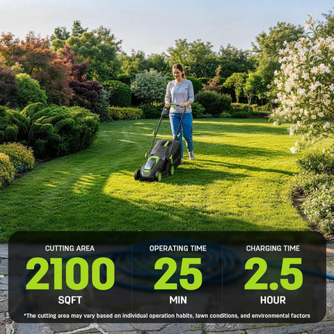 Cordless 13 Inch Electric Lawn Mower For Small Yards, Ultra Lightweight 20.5 Lb, Easy To Maneuver, Compact 13 Inch Deck, 21V 4.0Ah Battery, Up To 25 Minutes Run Time, Ideal For Slopes And Tight Spaces, used on a small garden lawn