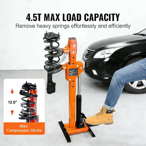 Hydraulic Foot Pump Spring Compressor for Cars and Trucks, 4.5T max load capacity, orange color, used on car suspension