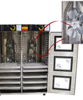 Professional Grade Built Unlike Any Other Commercial Food Dehydrator Featuring Dual Separate Drying Rooms And Sixty Bulletproof Stainless Trays For Pet Food And Herbs, with dual fans and stainless steel trays.