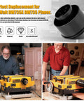 Planer Vacuum Adapter Replacement For DW735 DW735X Planers Heavy Duty Dust Port Hose Connector shown with tools and installation.