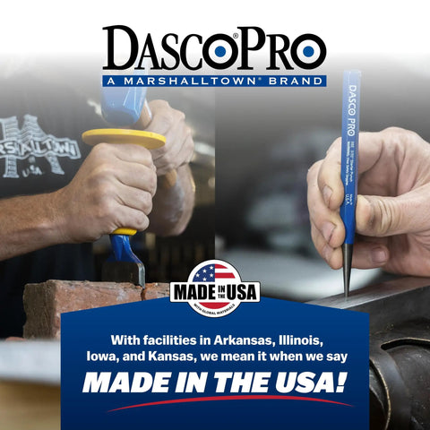 Using Dasco Pro Three Piece Cold Chisel Kit Pro Grade Metalworking Tools Made In USA, cutting metal and close-up of chisel tip VN70044.