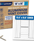No Fuss Easy Fit 14x14 Aluminum 4 Way Vent Cover With Adjustable Curved Blade Dampers and packaging box, screws included.