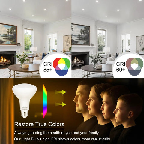 Comparison of warm and cool lighting with BR30 Flood LED Light Bulbs 5000K Daylight 65W Equivalent for true color rendering CRI85