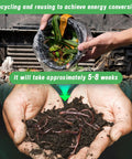 Hands holding compost with worms, showing recycling process. Focus on recycling kitchen waste outdoors with 2 Pack Underground Worm Composting Bin Set Durable Metal Wire Bins With Holes And Lid For Recycling Kitchen Waste Outdoors Garden Use Great For Backyards And Veggie Patches.
