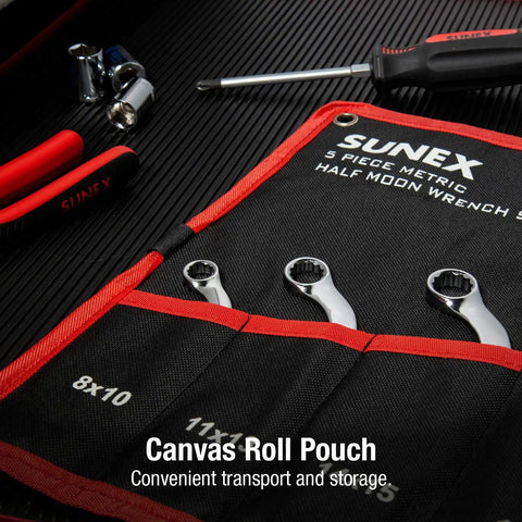 Metric Half Moon Wrench Set 5 Piece Beefy Built Tough Alloy Steel Curved Design in canvas pouch