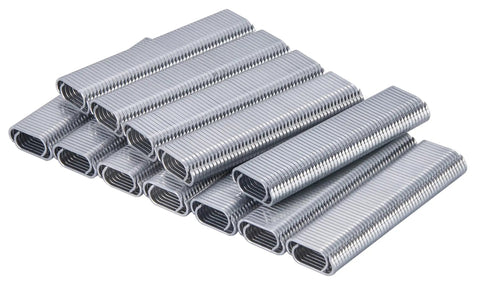 Stacks of Built Tough Hog Ring Staples For Wire Fence And Upholstery 16 Gauge Galvanized 11 Sixteenths Inch Divergent Point 2500 Pack