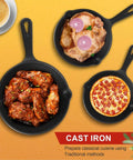 Three-Piece Cast Iron Skillet Set With 6 Inch, 8 Inch, And 10 Inch Pans Includes Cleaning Scraper And Dish Sponge Oven Safe Cookware