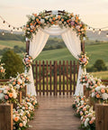 Heavy Duty Wooden Garden Arbor With Gate Trellis For Ceremony And Wedding Decor Garden Arch Pergola With Floral Drapes