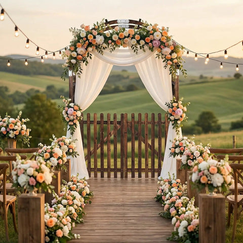 Heavy Duty Wooden Garden Arbor With Gate Trellis For Ceremony And Wedding Decor Garden Arch Pergola With Floral Drapes