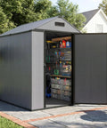 Resin Storage Shed 4x6 With Floor, Weatherproof Outdoor Plastic Tool Shed With Sloped Roof, Built In Vents And Padlock Ready Door