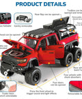 One Thirty Second Scale Die Cast Trucks For Boys Red Mammoth Model Pickup Collectible Toy Kit With Lights And Sounds Pull Back Cars