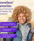 Person smiling with Mini Disposable Travel Toothbrush With Pre Pasted Toothpaste And Built In Toothpick, ideal for travel