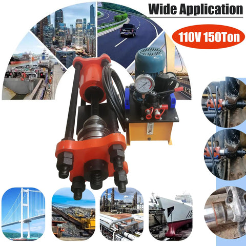 Intersumai 150 Ton Hydraulic Track Pin Press Machine For Heavy Equipment, showing hydraulic unit with pure copper motor, 110V.