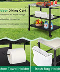 Outdoor Grill Cart 36 Inch Stainless Steel Pizza Oven Table With Lockable Wheels Hooks Adjustable Mesh Side Tray