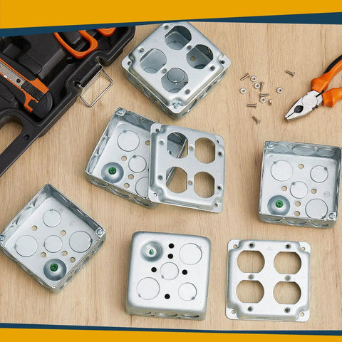 Image of 8 Pack 4x4 Inch Metal Receptacle Box Covers For Square Exposed Work Receptacles 4 Inch Electrical Boxes 2 Duplex