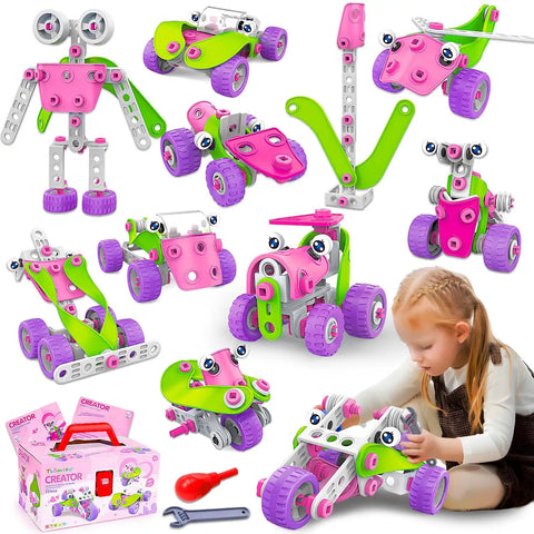 Pink Kid Friendly Education Building Set For Girls Ages 4 To 10 With 14 Ways To Play Build Cars Planes Robots And More Educational Construction Toy For Kids Ages 4 6 7 8 10 Perfect Birthday Or Holiday Gift
