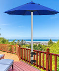 Adjustable Deck Umbrella Base Clamp For Railings And Fences on balcony, fits 1.25 to 1.9 inch poles, sturdy outdoor stand in use