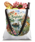 Bangladesh Adventure Tote Bag Featuring Dope Sundarbans Tiger Prints Smooth Lightweight Polyester Canvas For South Asia Travel And Dhaka Tours Authentic Cotton Heavy Duty Handles Top Tier Cruise Vacation Vibe with colorful design and flowers.
