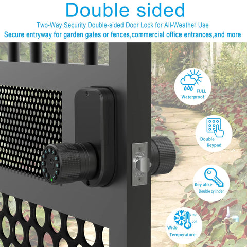 Two Sided Keypad Door Knob With Dual Cylinders And Key Alike No Hassle Keyless Entry Smart Lock For Front Door Gate Fence Or Poolside