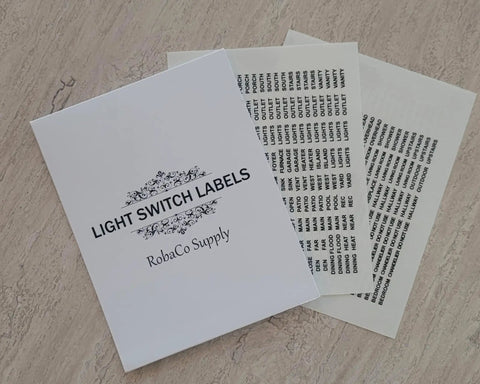 Clear Light Switch Labels Transparent Identifier System For Home And Office Organization Make It A No Brainer To See What Each Switch Does No More Guesswork With These Handy Label Stickers For Your Smart Home Or Workspace, packaging and label sheets visible.