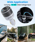 Starlink Mini Automotive Adapter With Three In One Build Featuring Dual Usb C Ports And Ten Foot Dc Power Cord Delivering Consistent Twenty Four Volts For Road Trip Vibes And Breezy Wifi Access Anywhere You Roll, showing vehicle and marine use.