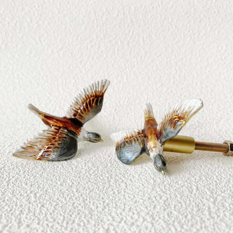 Totally Cool Duck Shaped Metal Cabinet Knobs Set Of 2 Hand Painted Drawer Pulls with wings spread on white background