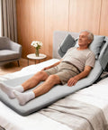 Heavy Duty Electric Lifting Backrest For Bed With Remote Control Adjustable Power Recliner System 2 To 80 Degree Range in use by elderly man.