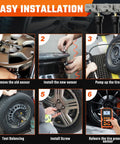 Easy installation steps for Drop In Ready 315Mhz Tire Pressure Sensors 4Pack for GM vehicles with detailed visuals.