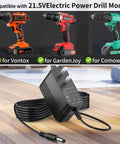 Heavy Duty 21V Drill Battery Charger For Both Cordless Tools with power plug and cord, compatible with various drill models.