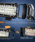 Two Pack 6.5 Inch 120W LED Spot And Flood Combo Driving Lights with sealed waterproof design and assembly details.