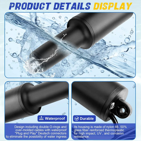 Beefy Boat Trim Tab Actuator With Two And A Quarter Inch Stroke For 101XD Marine Systems, shown waterproof and durable features.