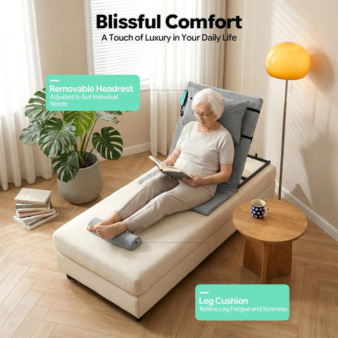 Heavy Duty Electric Lifting Backrest With Adjustable Angle For Hospital Beds fits elderly reading on a chaise lounge with cushions.
