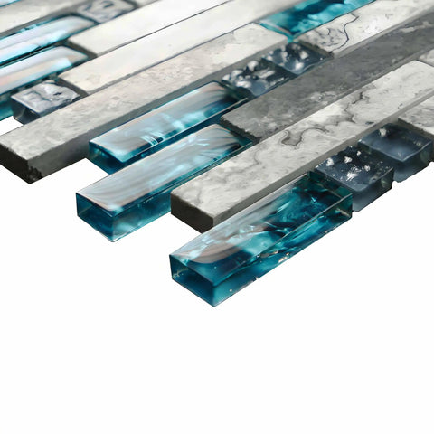 Dope Teal Blue Crystal Glass And Gray Marble Mosaic Tile Interlocking Sheets For Bathroom Walls Kitchen Backsplash And Fireplace Decor 12x12 Inch Mesh Backed Glass Stone Tile Set Durable Moisture Resistant Finish 5 Sq Ft