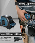 Three In One Laser Tape Measure And Rangefinder With AutoLock Digital LCD Distance Readout Up To 131 Feet 40 Meters Plus A 16 Foot Steel Tape For Quick Accurate Measurements Ideal For Renovations And DIY Projects. Safety clip holder and AAA battery compartment