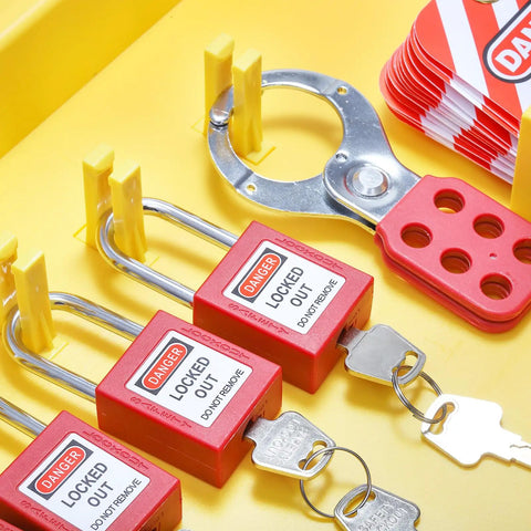 Lockout Tagout Station Kit With Padlocks, Hasp, Tags, And Nylon Ties For Safe Lockout Safety Setup OSHA Compliant And Ready For Industrial Use