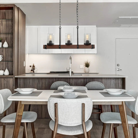 Farmhouse Chandelier Dope 3 Light Kitchen Island Lighting Metal Wood Frame With Glass Globes Rustic Pendant Fixture in kitchen