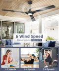 52 Inch Indoor Outdoor Ceiling Fan With Lights And Remote in living room, matte black, modern, reversible blades, dual mount design.