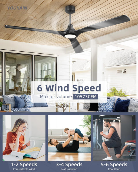 52 Inch Indoor Outdoor Ceiling Fan With Lights And Remote in living room, matte black, modern, reversible blades, dual mount design.