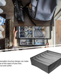 Multi Compartment Foldable Linen Drawer Organizer Box For Bras And Socks Keeps Your Closet Stash Secure With Heavy Duty Fabric Storage in use with organized drawer.